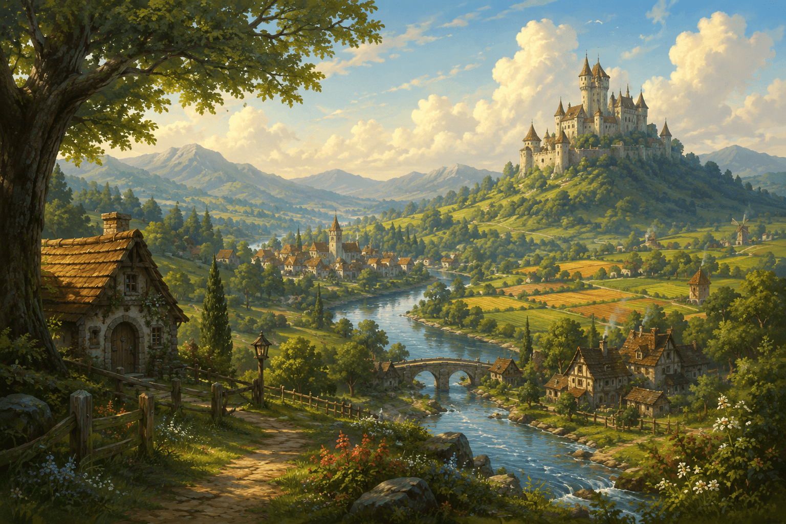 River farmland fictional landscape